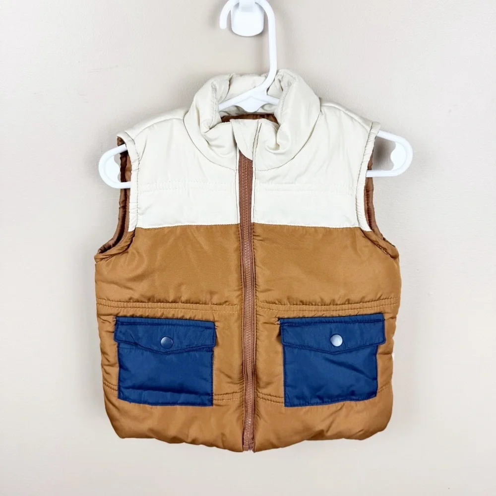 Tahari Baby Navy, Brown and Khaki Boys Puffer Vest Size 24M Outdoor Preppy 24M